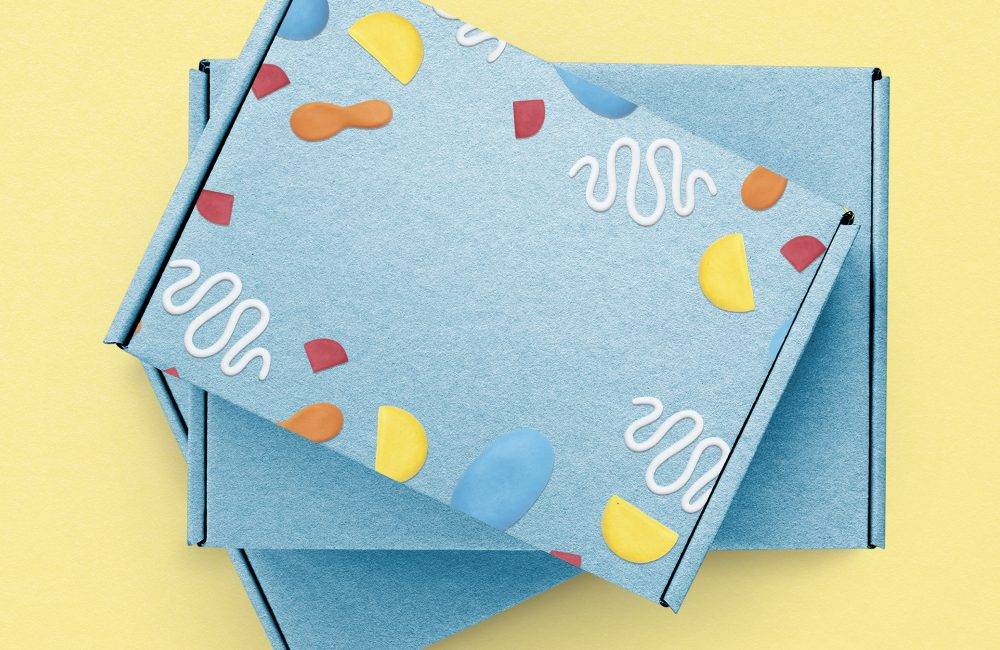Blue kraft box with cute clay pattern product packaging Blue kraft box with cute clay pattern product packaging